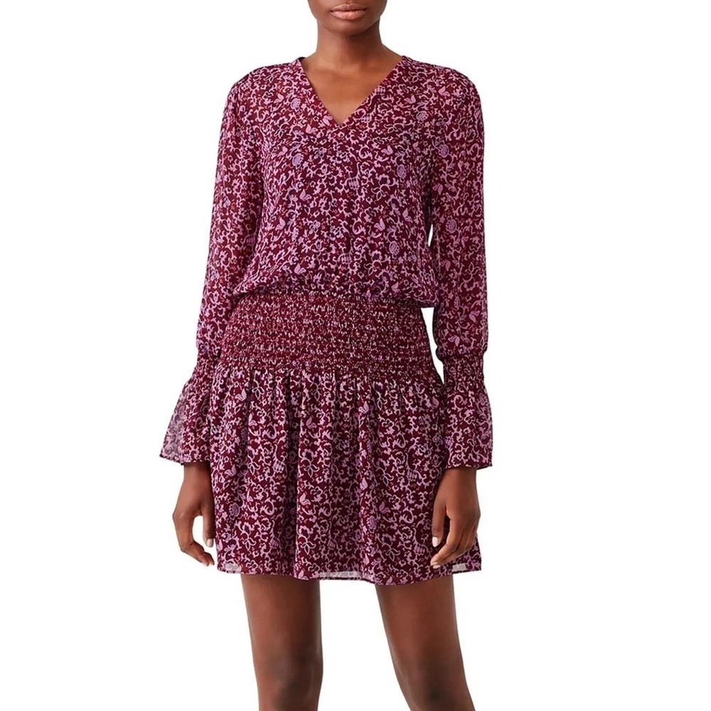 Derek Lam 10 Crosby Rocco Printed Dress Size 8 Pink Silk Floral Smocked Romantic
